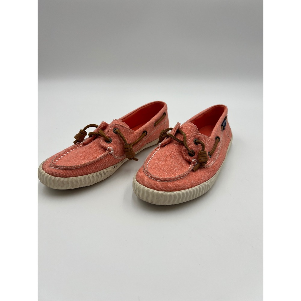 Paul Sperry Womens Coral Pink Canvas Boat Shoes STS95581 Size 7.5M
